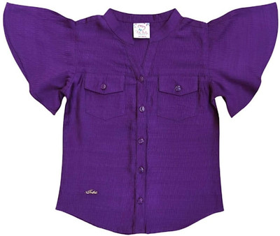 TRIKIBELLY Girls Casual Cotton Blend Top(Purple, Pack of 1)