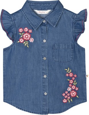 BUDDING BEES Girls Casual Denim Top(Blue, Pack of 1)