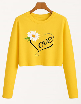 CROP ZONE Girls Casual Cotton Blend Crop Top(Yellow, Pack of 1)