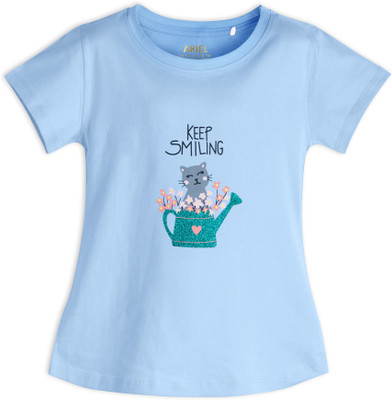 Ariel Girls Casual Cotton Blend Top(Light Blue, Pack of 1)