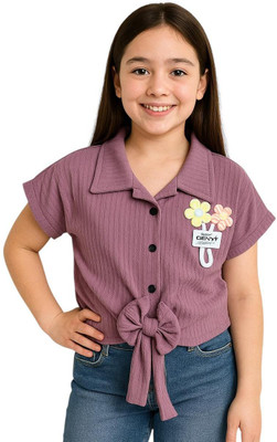 GRX Girls Casual Cotton Blend Shirt Style Top(Purple, Pack of 1)