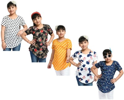 IndiWeaves Girls Casual Crepe A-line Top(Multicolor, Pack of 5)