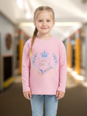 PINK CASTEL Girls Casual Cotton Lycra Blend Full Sleeve Top(Pink, Pack of 1)
