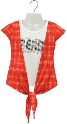 Pink Paradise Girls Casual Cotton Blend Layered Top(Red, Pack of 1)