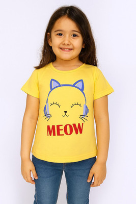 CERABI Girls Casual Pure Cotton Top(Yellow, Pack of 1)