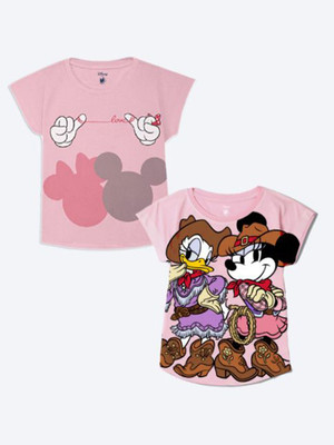 YK Disney Girls Casual Cotton Blend Top(Pink, Pack of 2)