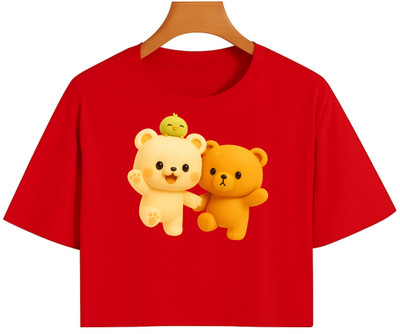 Loom & Line Girls Casual Cotton Blend Crop Top(Red, Pack of 1)