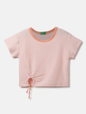 United Colors of Benetton Girls Casual Cotton Blend Top(Orange, Pack of 1)