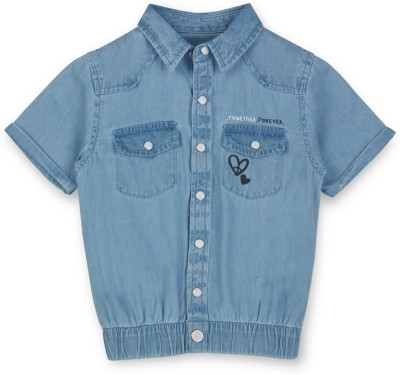 Palm Tree Girls Casual Denim Shirt Style Top(Light Blue, Pack of 1)