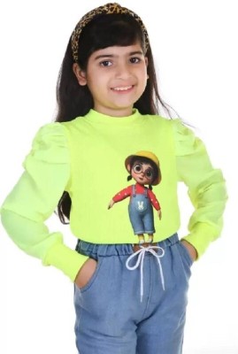 Zarmin Girls Casual Cotton Blend Full Sleeve Top(Light Green, Pack of 1)