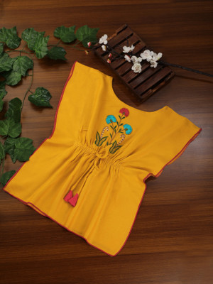 14 Fab Girls Casual Rayon Kaftan Top(Yellow, Pack of 1)