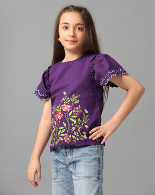 Under Fourteen Only Girls Pure Cotton Top(Purple, Pack of 1)
