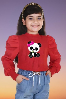Karl Foerster Girls Casual Cotton Blend Top(Red, Pack of 1)