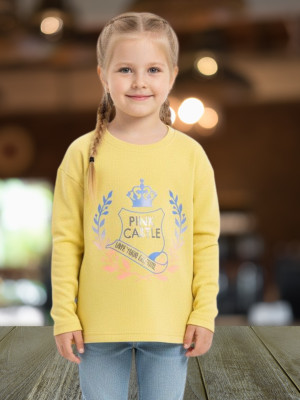 PINK CASTEL Girls Casual Cotton Lycra Blend Full Sleeve Top(Yellow, Pack of 1)
