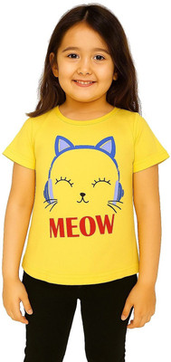 CERABI Girls Casual Pure Cotton Top(Yellow, Pack of 1)