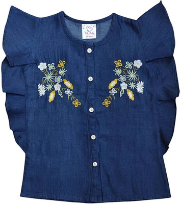 TRIKIBELLY Girls Casual Denim Top(Blue, Pack of 1)