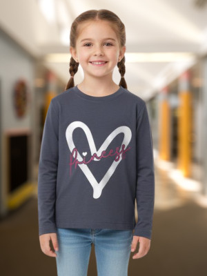 Pink Castle Girls Casual Cotton Lycra Blend Full Sleeve Top(Grey, Pack of 1)