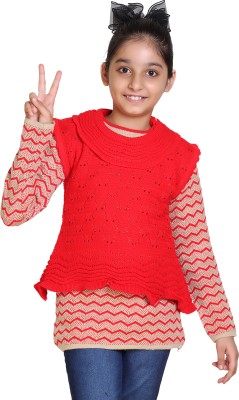 Chhabra Girls Casual Acrylic Blend Top(Red, Pack of 1)