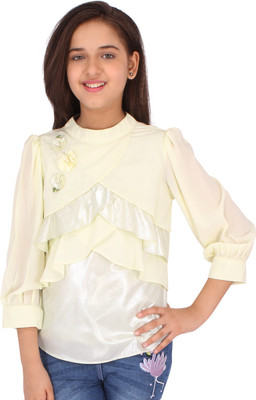 Cutecumber Girls Casual Georgette Top(Yellow, Pack of 1)