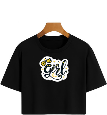 Loom & Line Girls Casual Cotton Blend Crop Top(Black, Pack of 1)