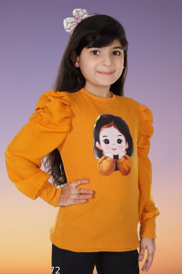 Karl Foerster Girls Casual Cotton Blend Top(Yellow, Pack of 1)