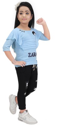 ARHAN DRESSES Girls Casual Cotton Rayon Blend Top(Light Blue, Pack of 1)