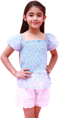 nuevoskiddos Girls Casual Georgette Top(Blue, Pack of 1)