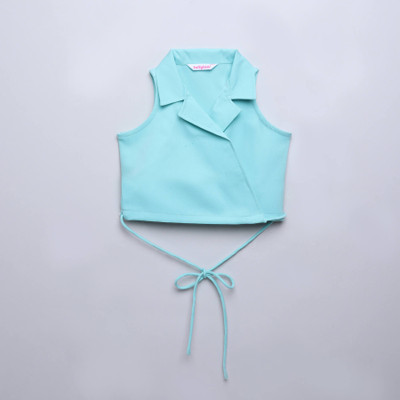 taffykids Girls Casual Polyester Blend Wrap Top(Blue, Pack of 1)