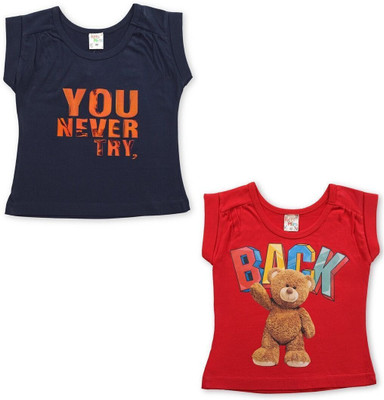 KETI MINI Girls Casual Pure Cotton Top(Multicolor, Pack of 2)
