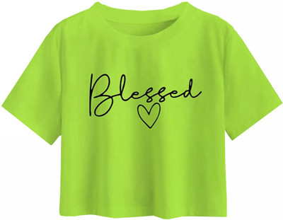 LOVO Girls Casual Cotton Blend Crop Top(Green, Pack of 1)