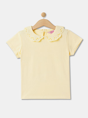 R&B Girls Casual Cotton Blend Top(Yellow, Pack of 1)