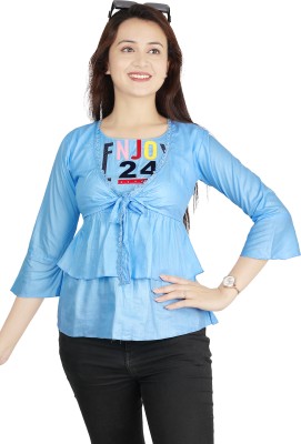 AR KEFA Girls Party Rayon Top(Light Blue, Pack of 1)