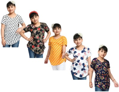 IndiWeaves Girls Casual Crepe A-line Top(Multicolor, Pack of 5)