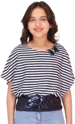 Cutecumber Baby Girls Casual Satin Blend Top(Blue, Pack of 1)