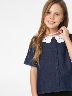 Kids Only Girls Casual Cotton Blend Top(Blue, Pack of 1)