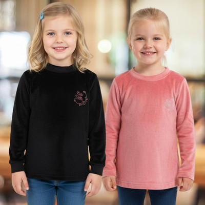 salvia Girls Casual Velvet Full Sleeve Top(Black, Red, Pack of 2)
