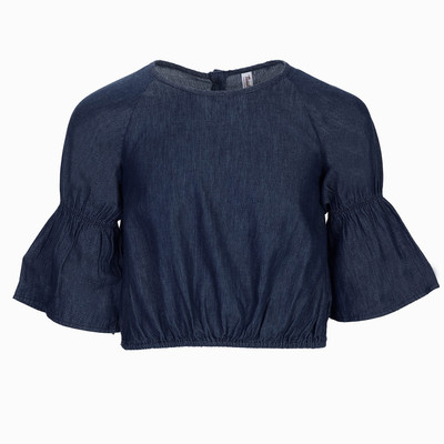 Twissty Girls Casual Denim Top(Dark Blue, Pack of 1)