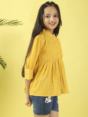 Miss & Chief Girls Casual Polyester Top(Yellow, Pack of 1)