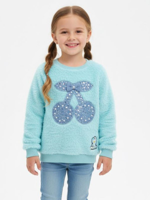 Pink Castle Girls Casual Velvet Full Sleeve Top(Blue, Pack of 1)