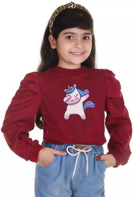 Zarmin Girls Casual Cotton Blend Full Sleeve Top(Maroon, Pack of 1)