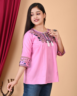 MTOUCHFASHION Girls Casual Rayon Top(Pink, Pack of 1)
