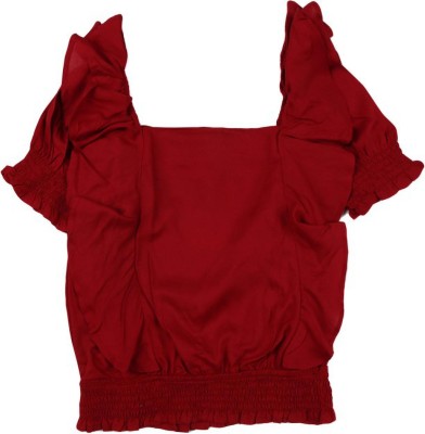 V-MART Girls Casual Rayon Top(Maroon, Pack of 1)