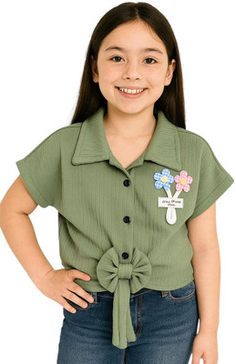 GRX Girls Casual Cotton Blend Shirt Style Top(Light Green, Pack of 1)