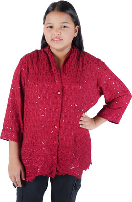 Fashionhub Girls Cotton Lycra Blend Full Sleeve Top(Maroon, Pack of 1)