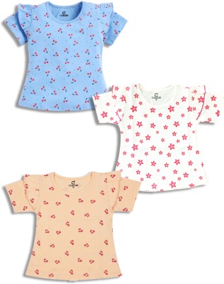 CERABI Girls Casual Cotton Blend Top(Multicolor, Pack of 3)