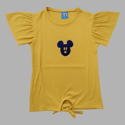 Little Funniky Girls Cotton Blend Tunic Top(Yellow, Pack of 1)