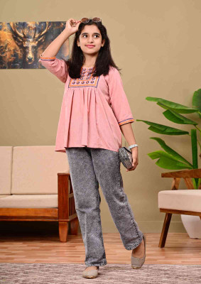 DMP FASHION Girls Party Cotton Blend Fashion Sleeve Top(Pink, Pack of 1)