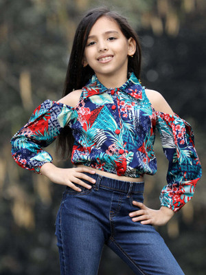 CUTIEKINS Girls Casual Polyester A-line Top(Multicolor, Pack of 1)