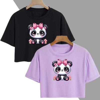 Aditi Fashion Girls Casual Cotton Blend Crop Top(Multicolor, Pack of 2)