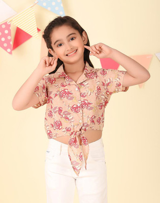 Fabindia Girls Casual Pure Cotton Top(Beige, Pack of 1)